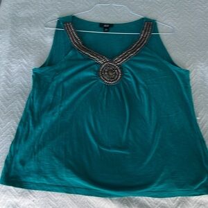 Teal top with wooden beading